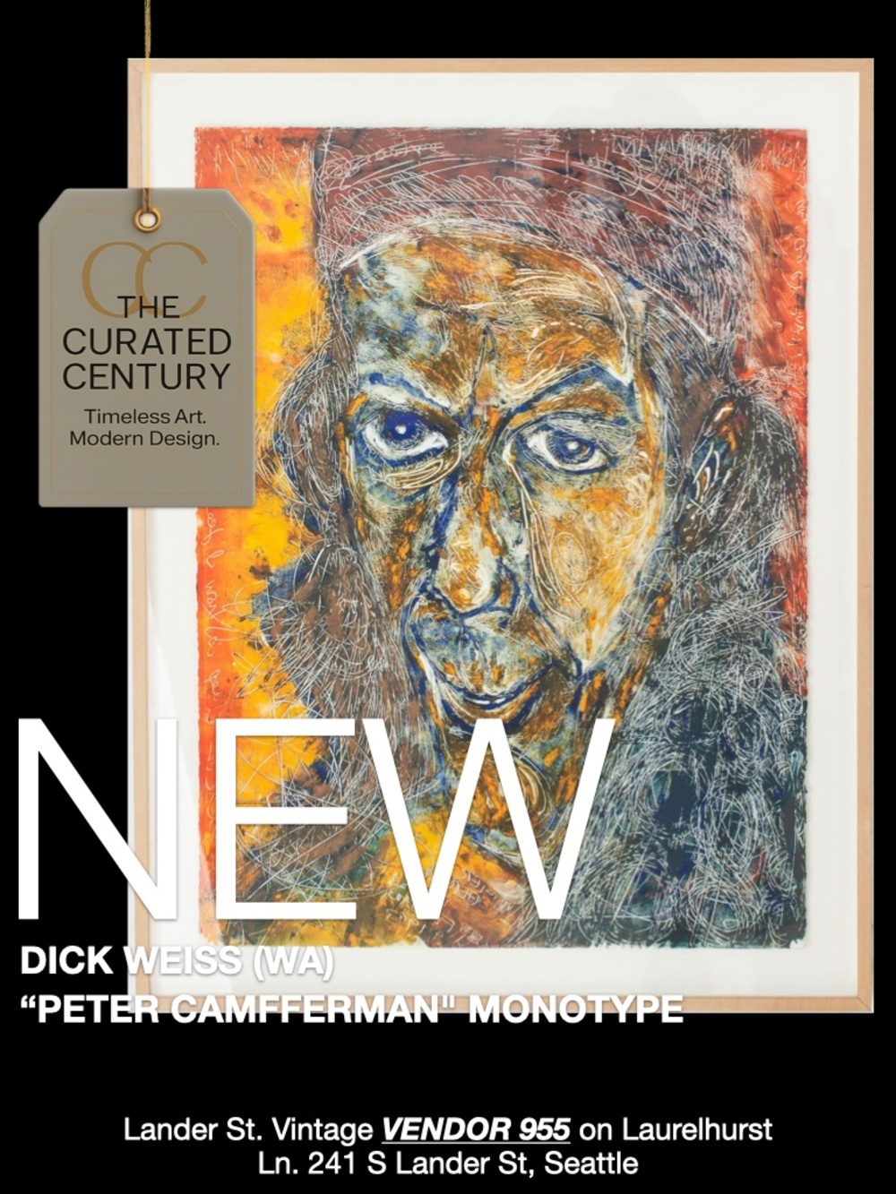 Dick Weiss Portrait of Peter Camfferman Mixed Media Painting / Monotype Framed